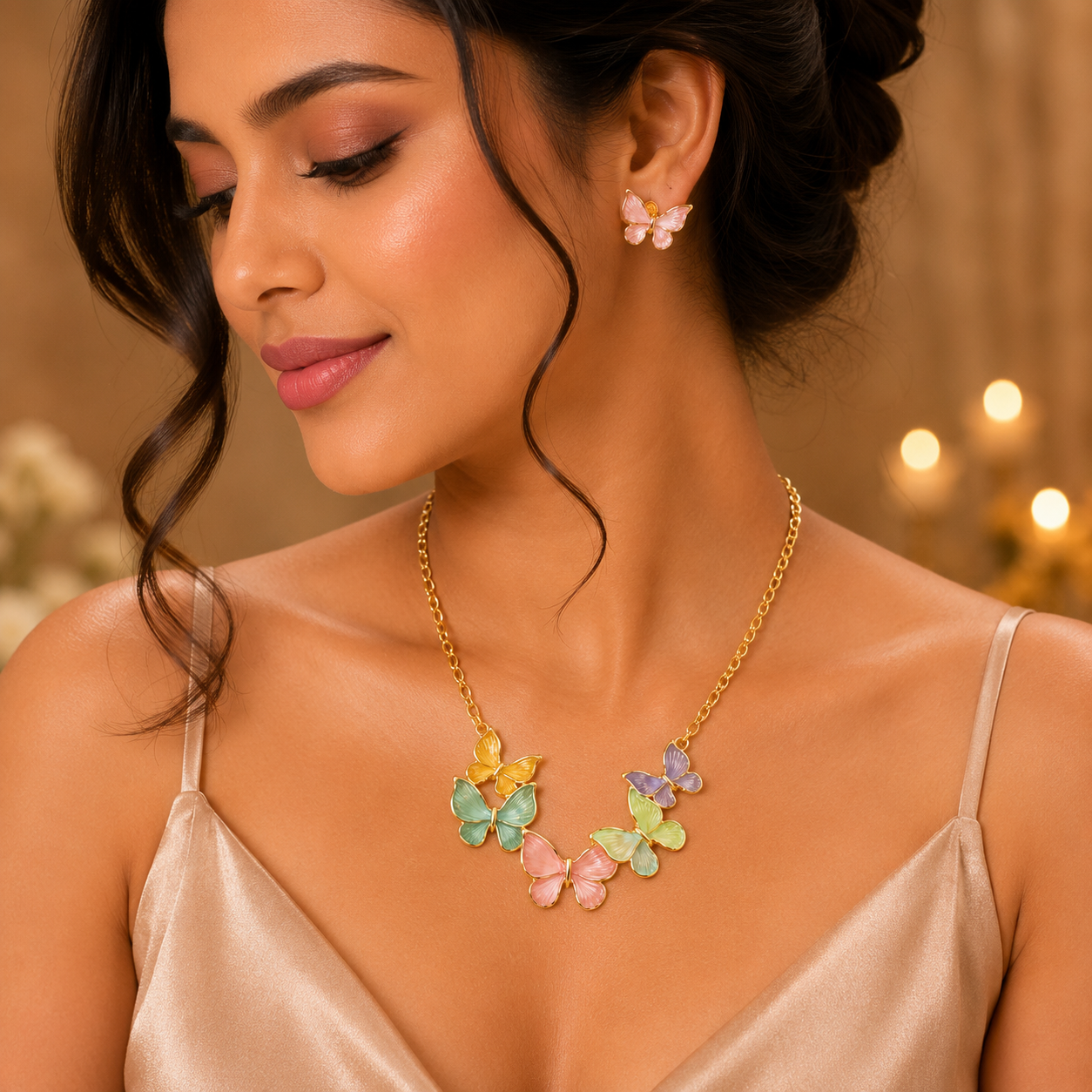 Pastel Butterfly Necklace and Earrings Set
